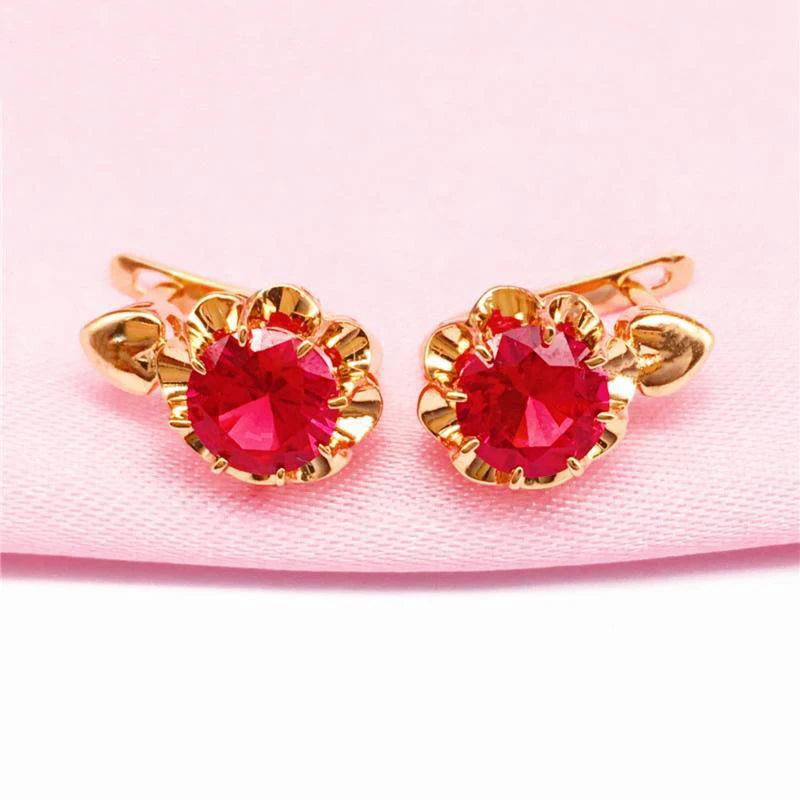 14K Gold Rose Ruby Stud Earrings