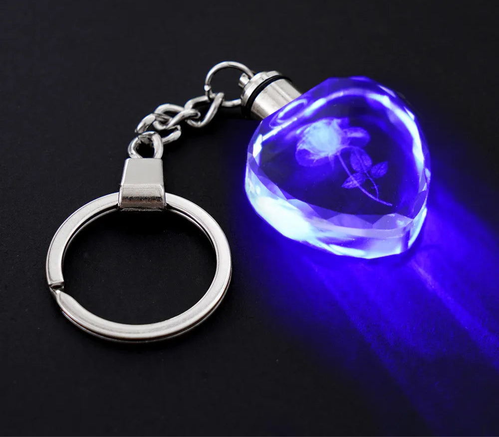 Heart-Shaped Crystal Rose Keychain