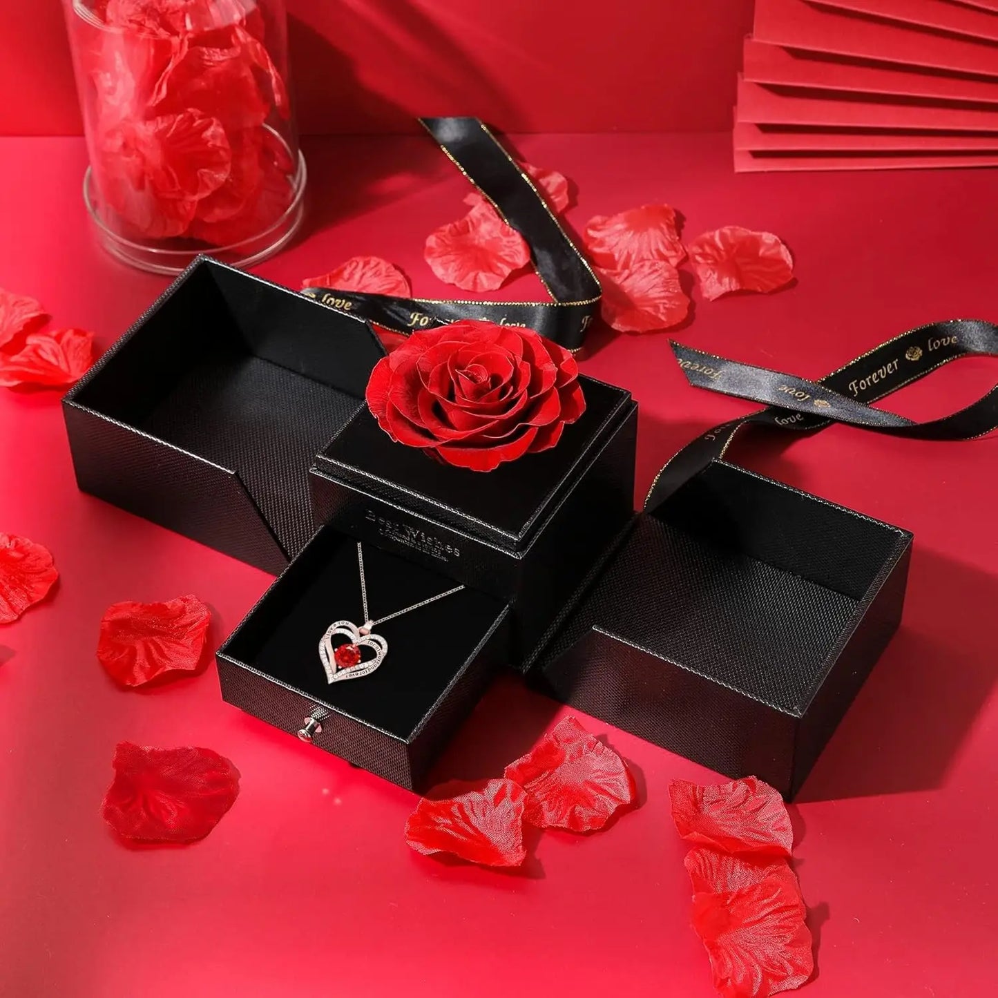 Romantic Luxury Rose Gift Box with Necklace