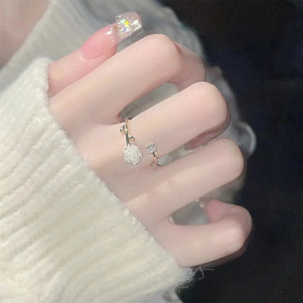 Elegant Open Band Rose Flower Ring
