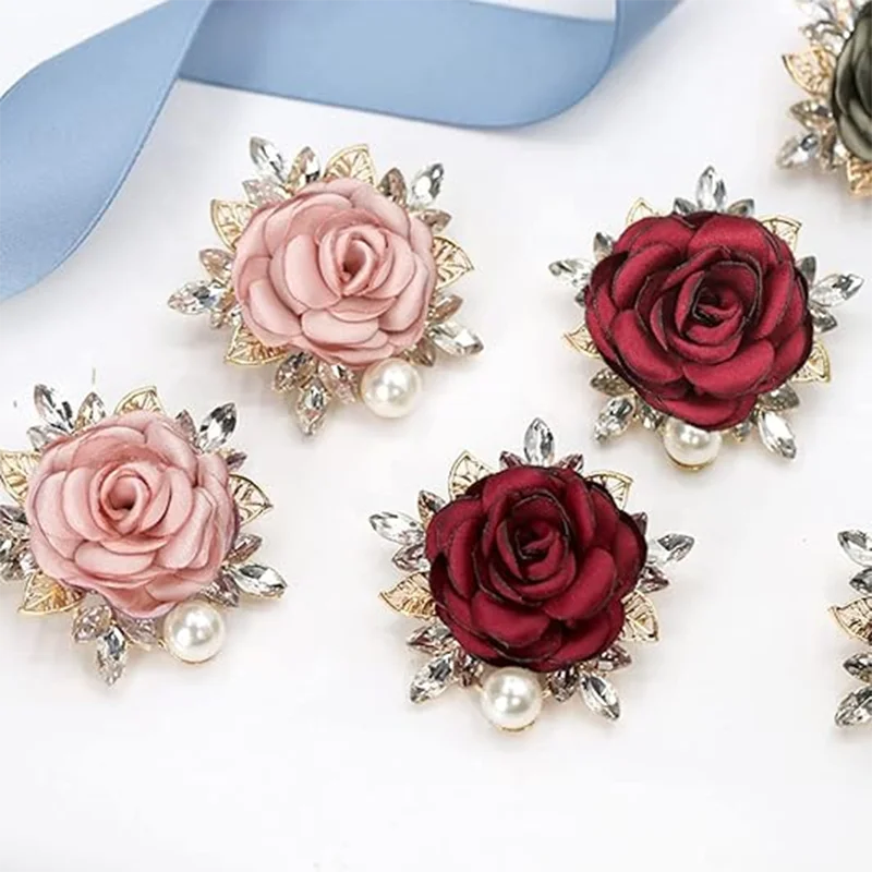 Light Gold Fabric Rose Pearl Brooch
