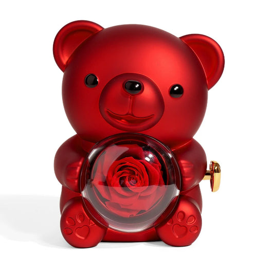 Rotating Bear Rose Jewelry Box