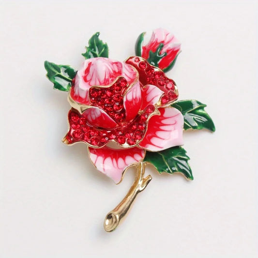 Hand-Painted Enamel Rose Brooch