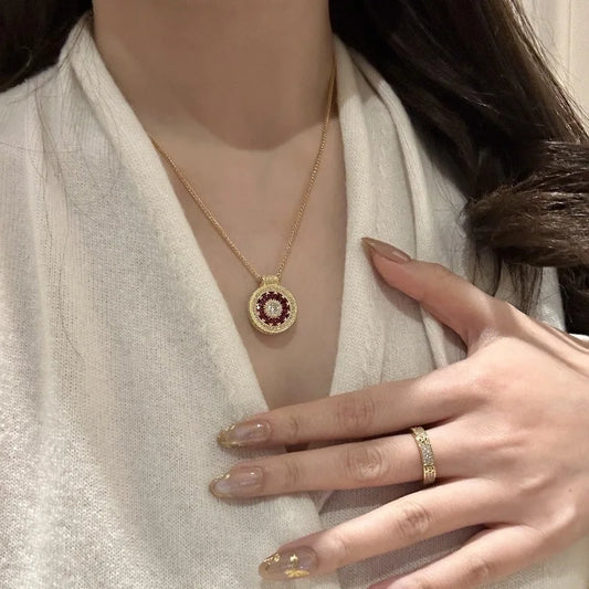 Vintage Double-Sided Ruby Rose Flower Necklace