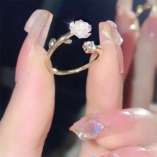 Elegant Open Band Rose Flower Ring