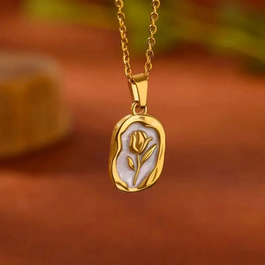 Stainless Steel Vintage Gold Rose Pendant