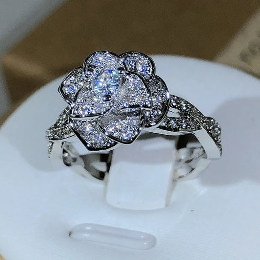 925 Sterling Silver Zircon Full Diamond Rose Ring