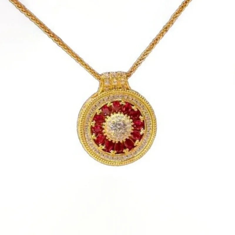 Vintage Double-Sided Ruby Rose Flower Necklace