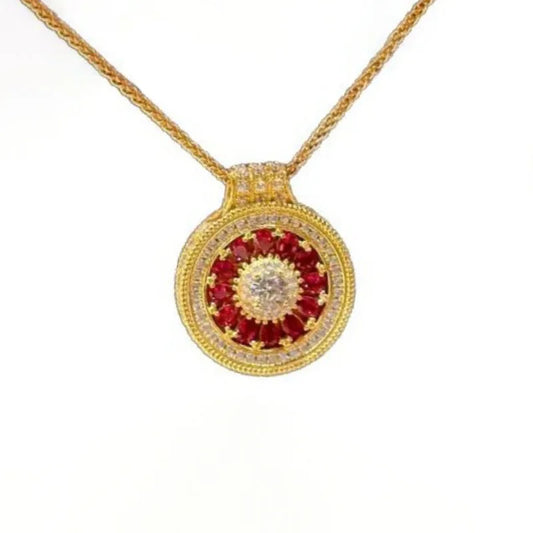 Vintage Double-Sided Ruby Rose Flower Necklace
