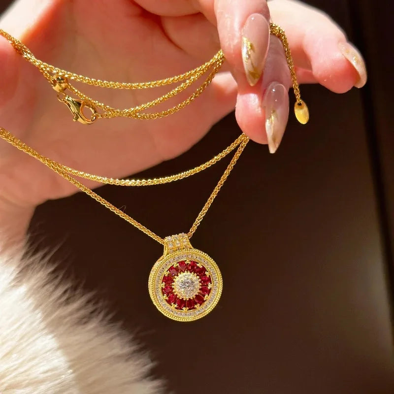 Vintage Double-Sided Ruby Rose Flower Necklace