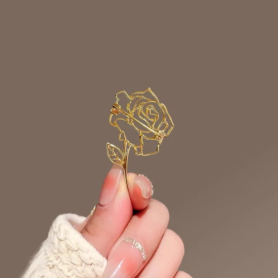 Gold Metal Rose Lapel Brooches