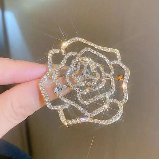 Shiny Rhinestone Crystal Rose Brooch