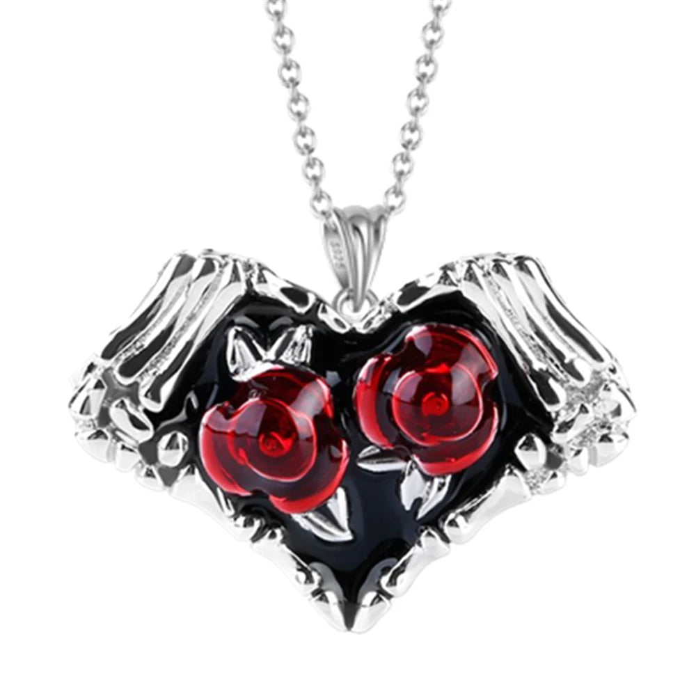 Heart-Shaped Rose Rhinestone Pendant Necklace