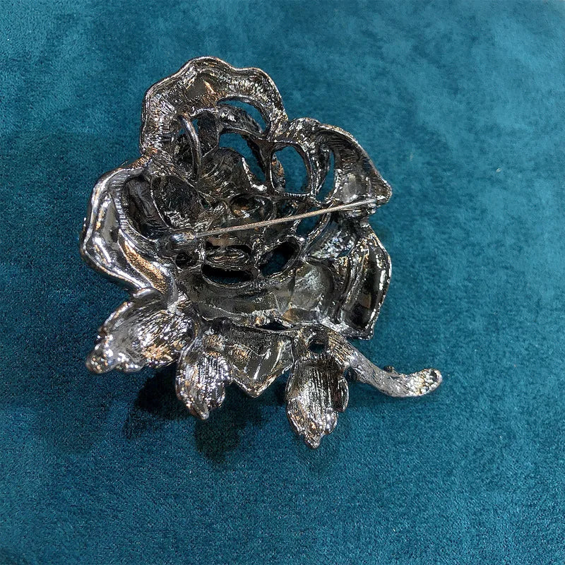 Trendy Rhinestone Rose Brooch