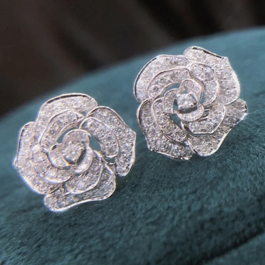 925 Silver-Plated Rose Flower Stud Earrings