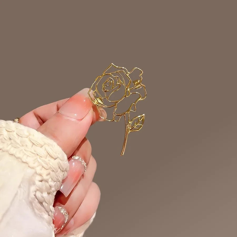 Gold Metal Rose Lapel Brooches