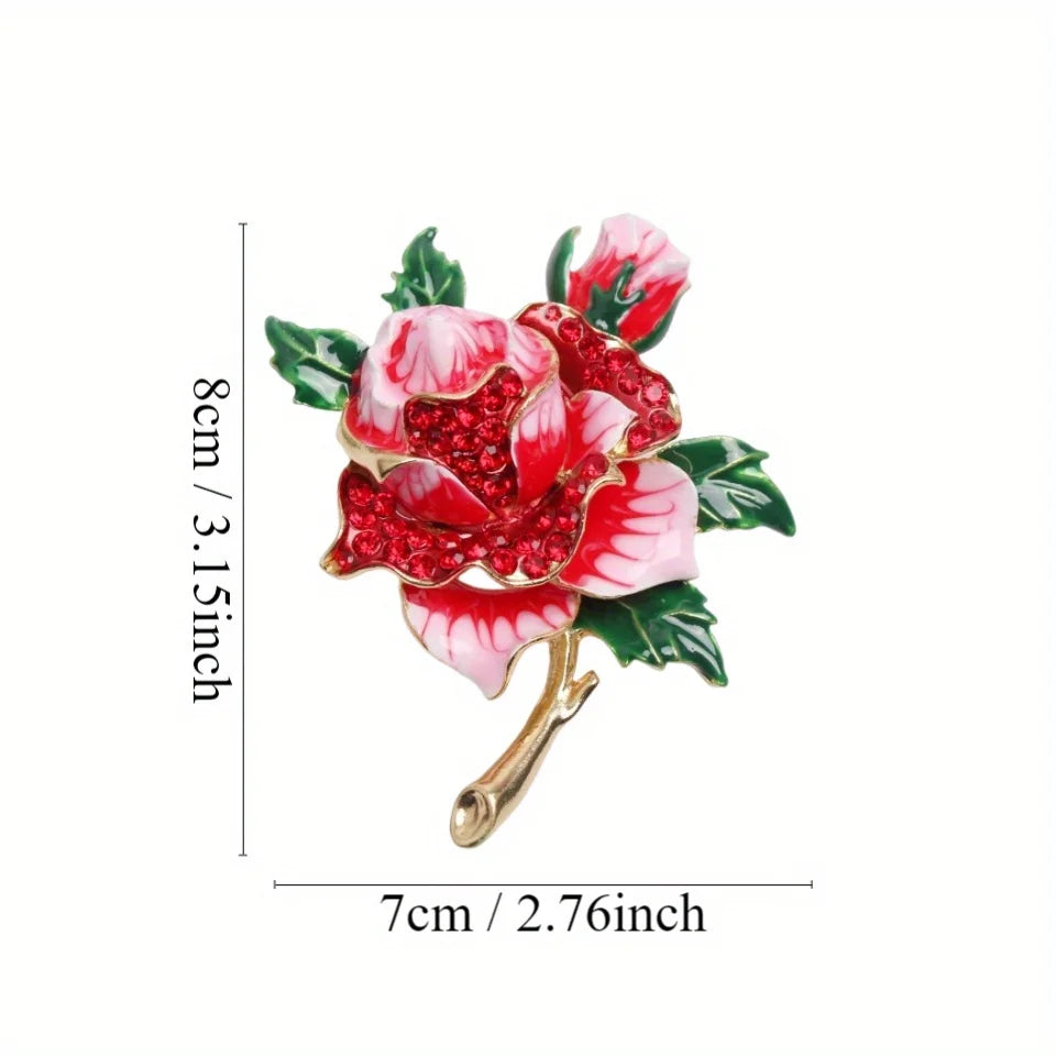 Hand-Painted Enamel Rose Brooch