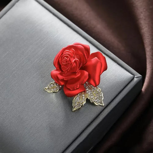 Vintage Red Rose Flower Brooch