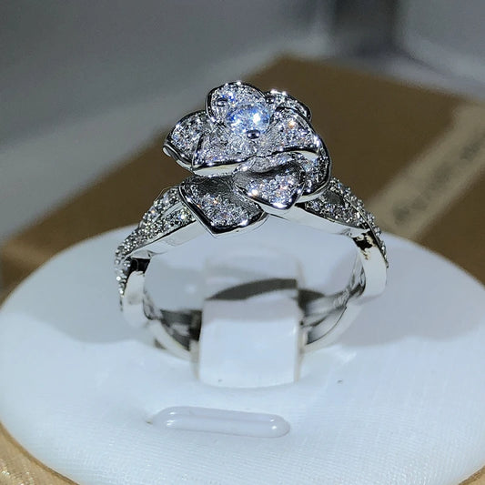 925 Sterling Silver Zircon Full Diamond Rose Ring