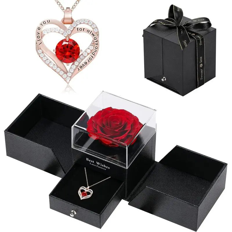 Romantic Luxury Rose Gift Box with Necklace