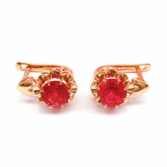 14K Gold Rose Ruby Stud Earrings