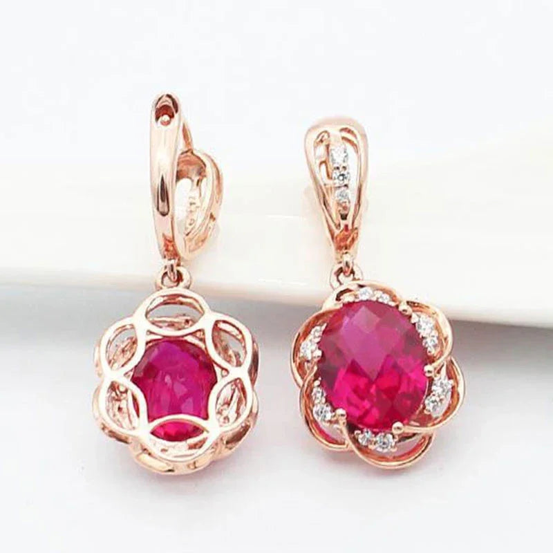 Rose Gold Ruby Drop Earrings