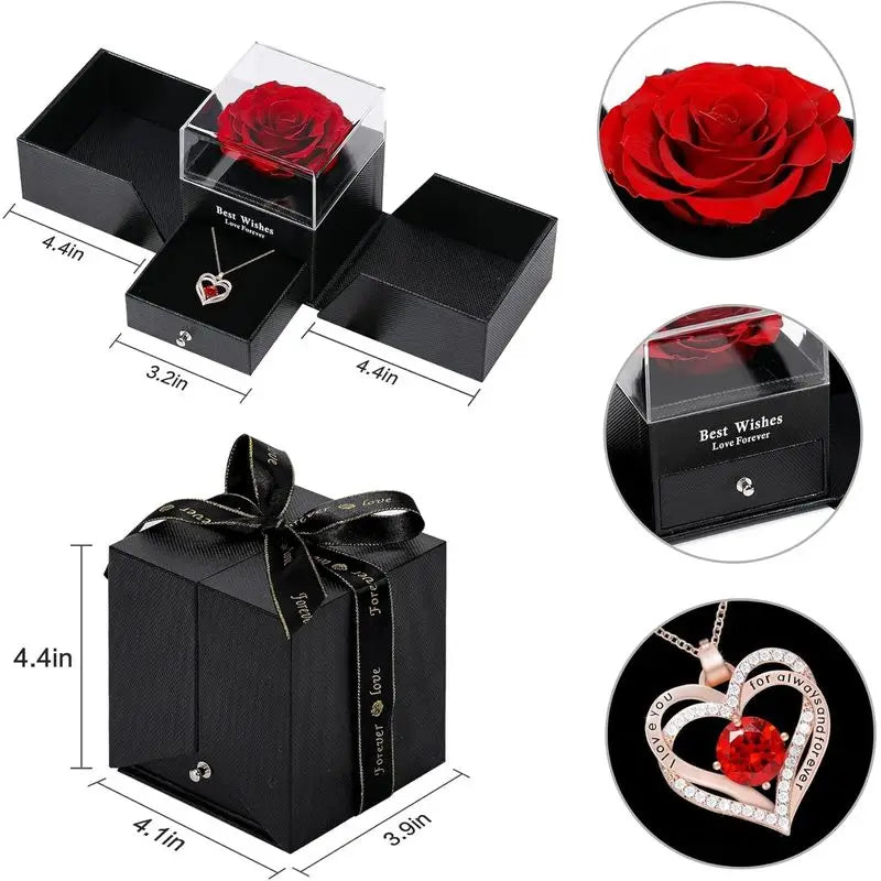Romantic Luxury Rose Gift Box with Necklace