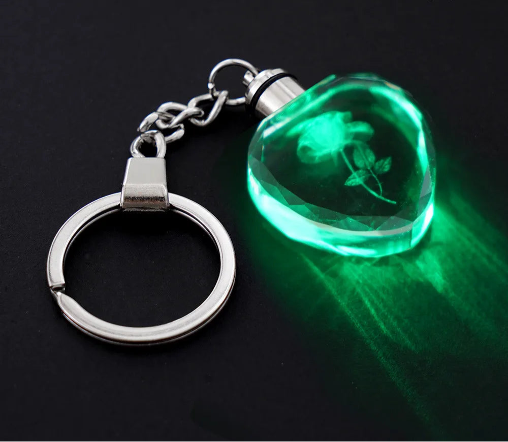 Heart-Shaped Crystal Rose Keychain