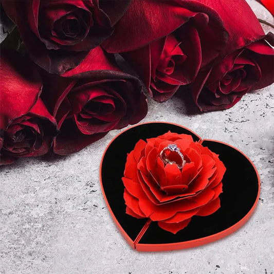3D Heart-Shaped Rose Ring Gift Box
