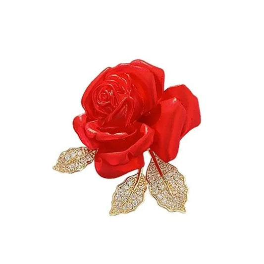 Vintage Red Rose Flower Brooch