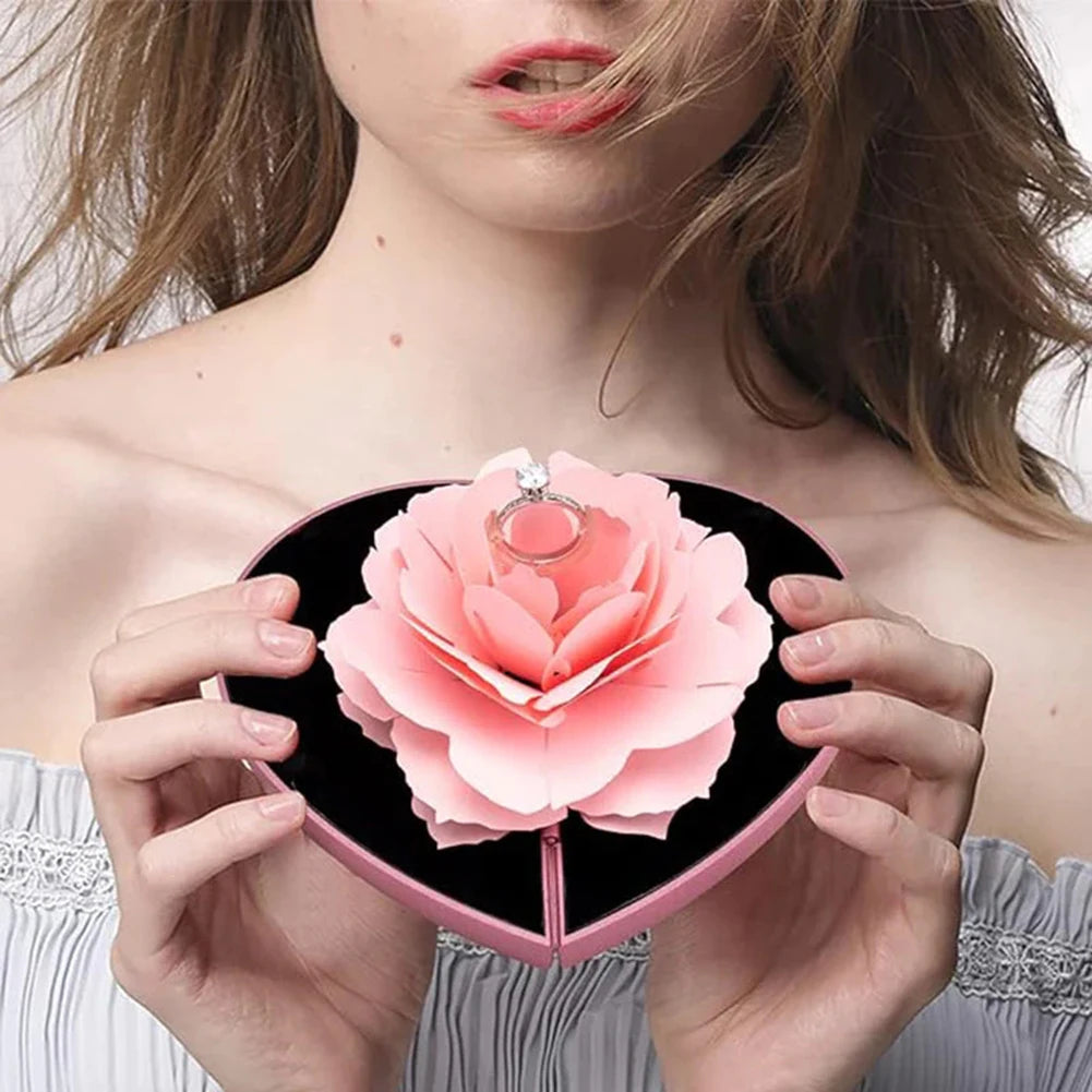 3D Heart-Shaped Rose Ring Gift Box