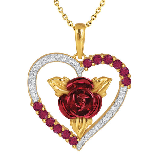 Heart-Shaped Rose Rhinestone Pendant Necklace