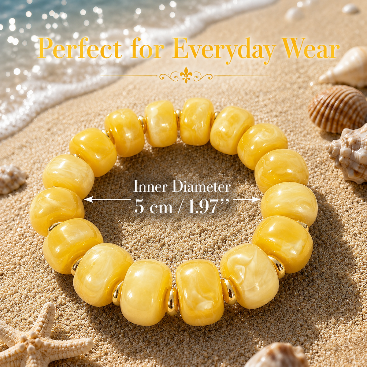 Udroze Yellow Resin Bead Bracelets for Women Stretch Chunky Bracelet - image 3