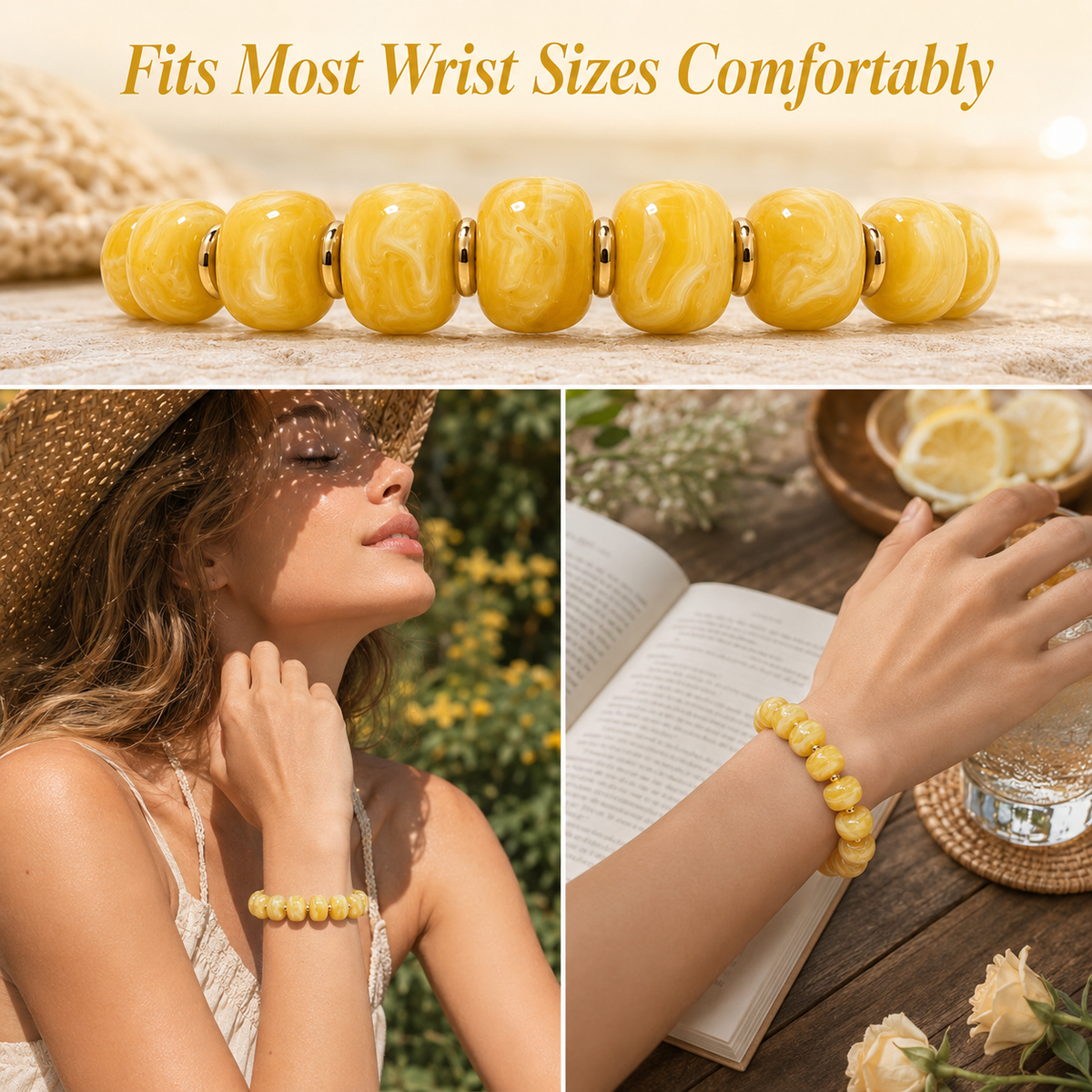 Udroze Yellow Resin Bead Bracelets for Women Stretch Chunky Bracelet - image 4