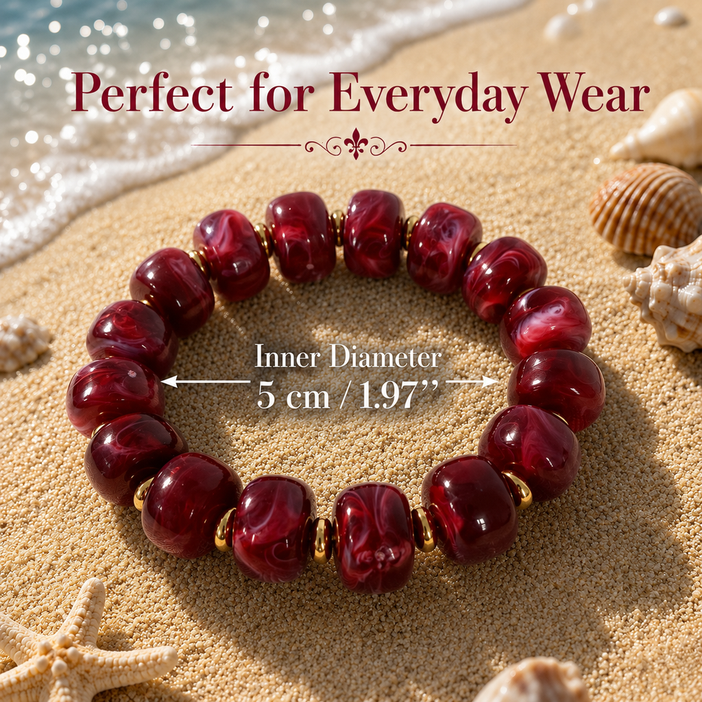 Udroze Burgundy Resin Bead Bracelets for Women Stretch Chunky Bracelet - image 3