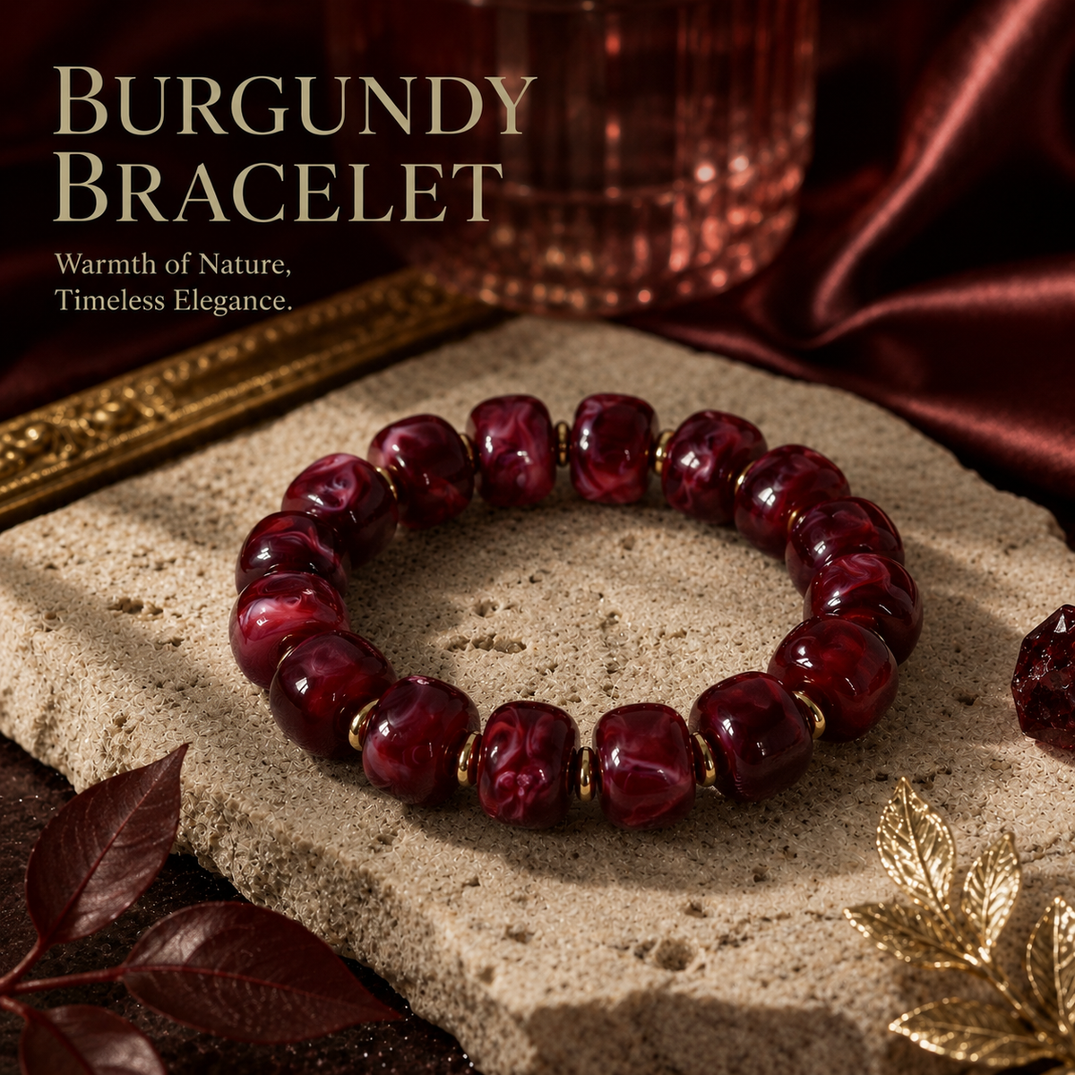 Udroze Burgundy Resin Bead Bracelets for Women Stretch Chunky Bracelet - image 6