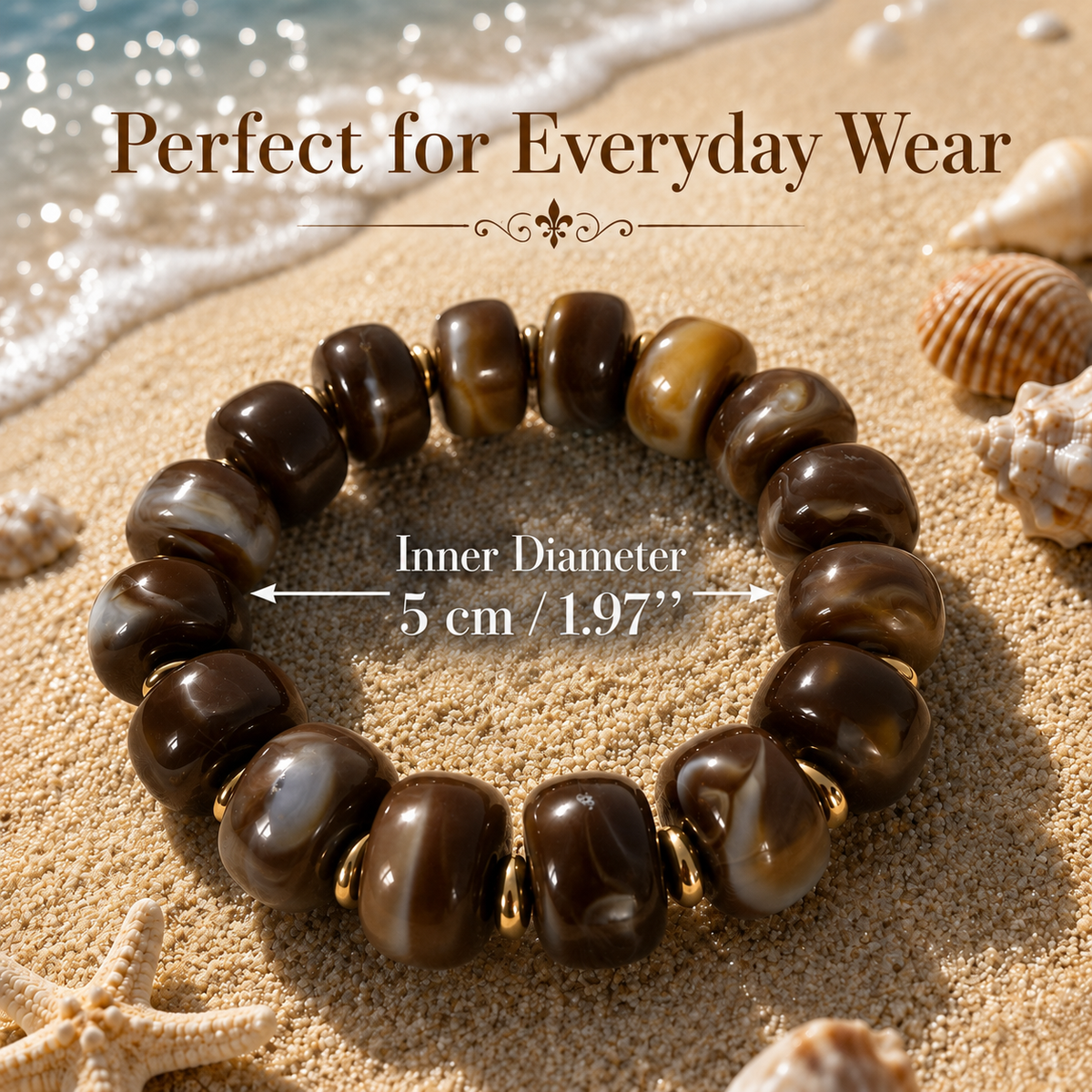 Udroze Coffee Resin Bead Bracelets for Women Stretch Chunky Bracelet - image 3