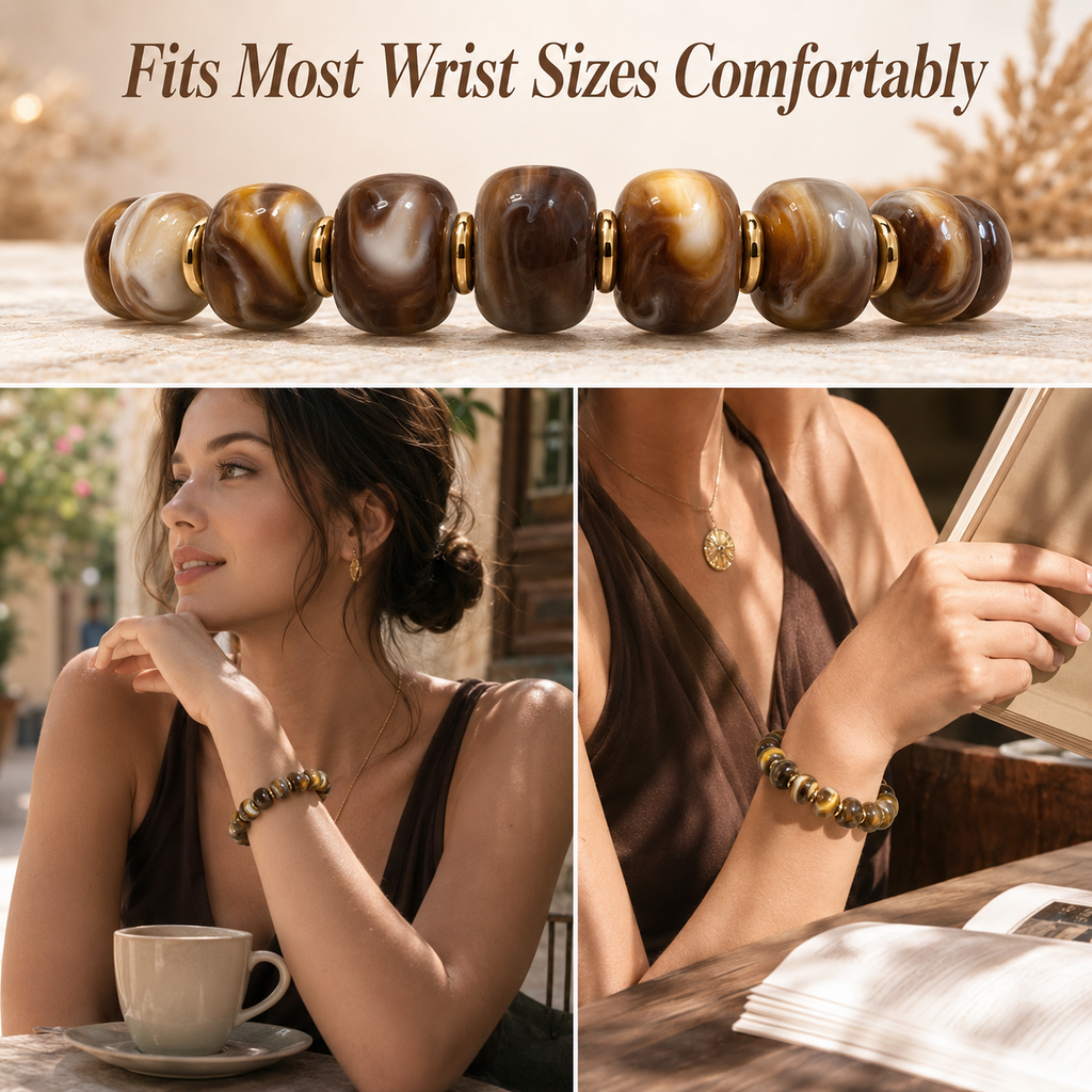 Udroze Coffee Resin Bead Bracelets for Women Stretch Chunky Bracelet - image 4