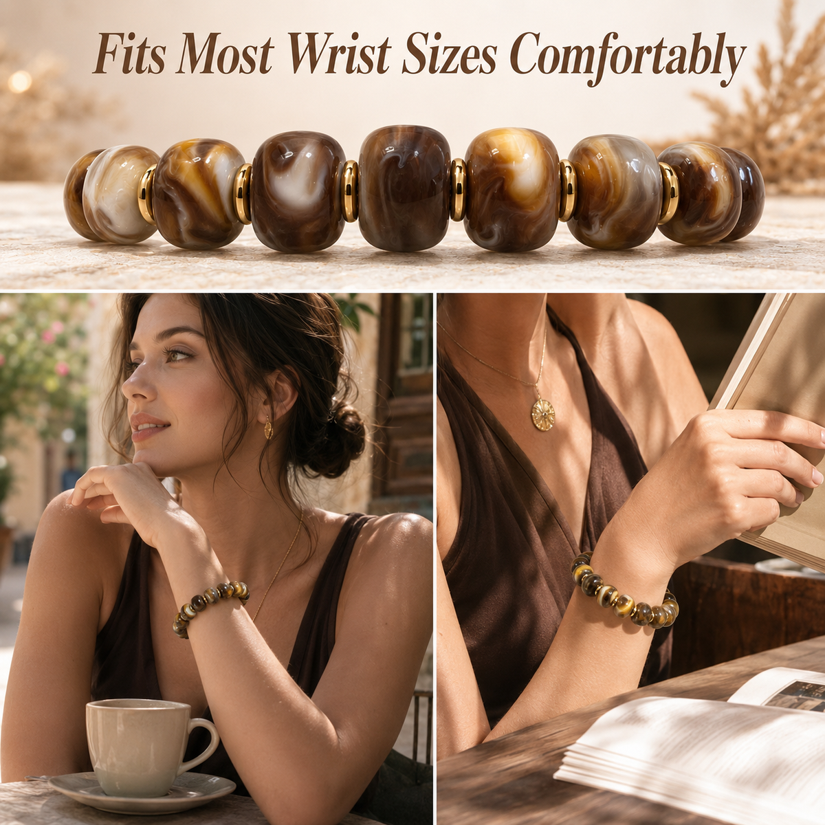 Udroze Coffee Resin Bead Bracelets for Women Stretch Chunky Bracelet - image 4