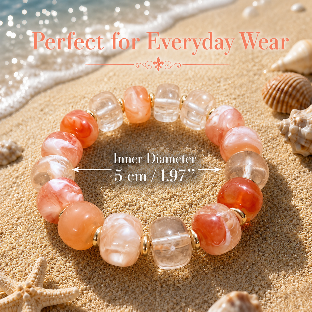 Udroze Coral Resin Bead Bracelets for Women Stretch Chunky Bracelet - image 3