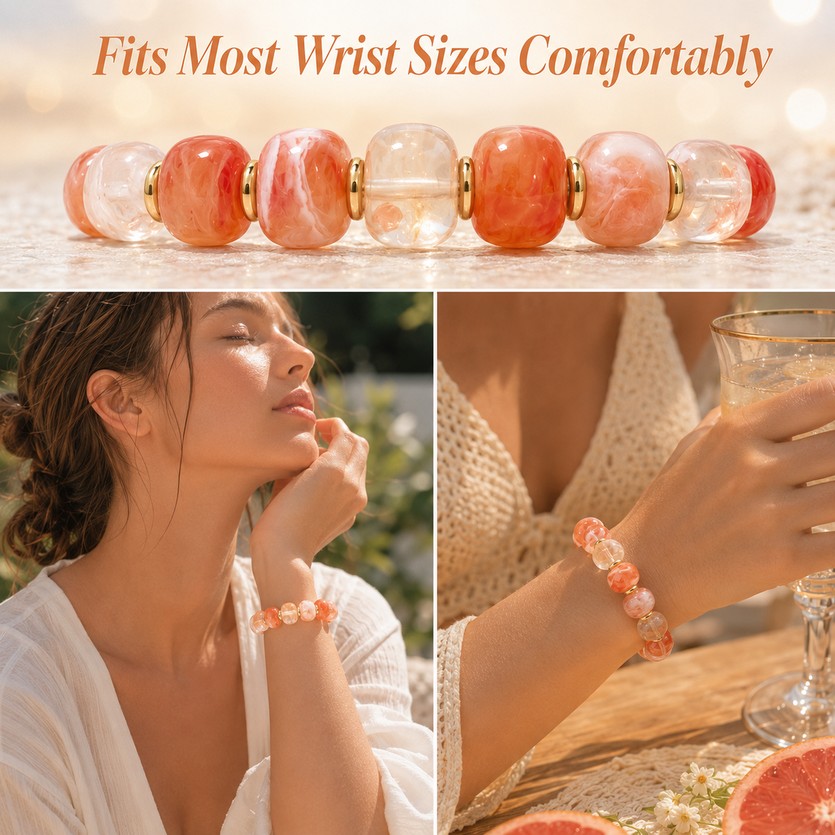 Udroze Coral Resin Bead Bracelets for Women Stretch Chunky Bracelet - image 4