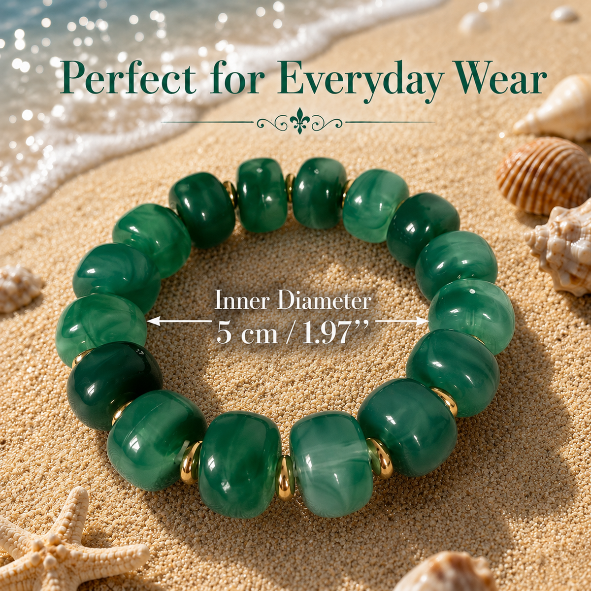 Udroze Emerald Resin Bead Bracelets for Women Stretch Chunky Bracelet - image 3