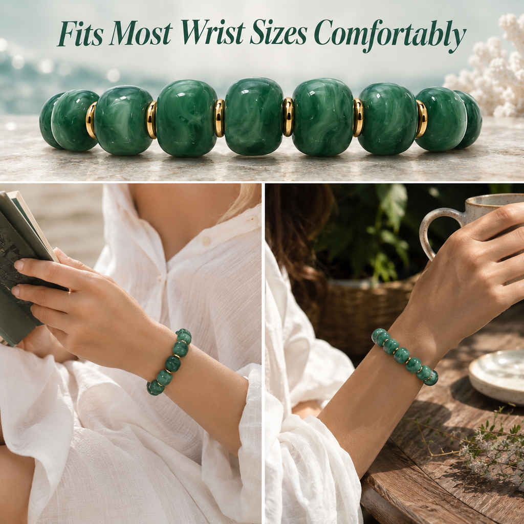 Udroze Emerald Resin Bead Bracelets for Women Stretch Chunky Bracelet - image 4