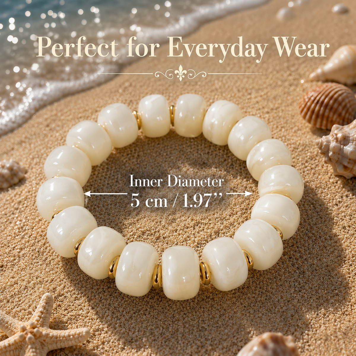 Udroze Ivory Resin Bead Bracelets for Women Stretch Chunky Bracelet - image 3