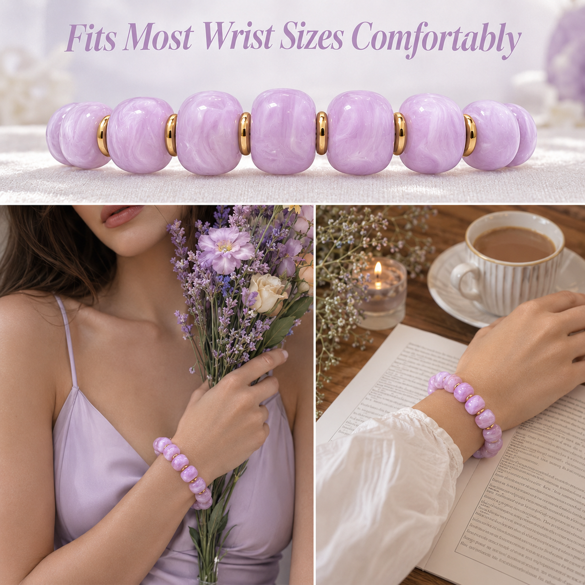 Udroze Lavender Resin Bead Bracelets for Women Stretch Chunky Bracelet - image 4