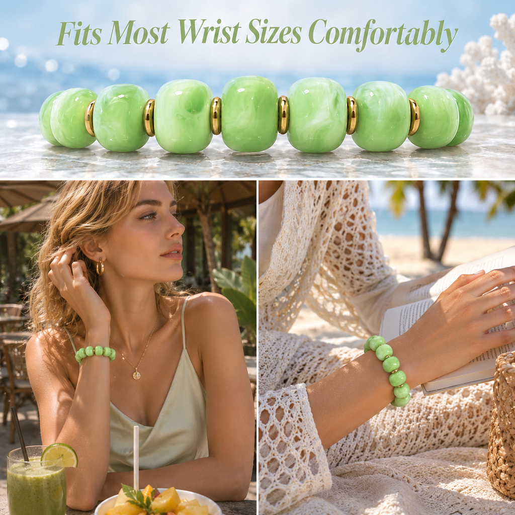 Udroze Green Resin Bead Bracelets for Women Stretch Chunky Bracelet - image 4