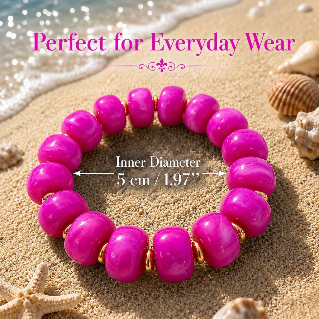Udroze Magenta Resin Bead Bracelets for Women Stretch Chunky Bracelet - image 3