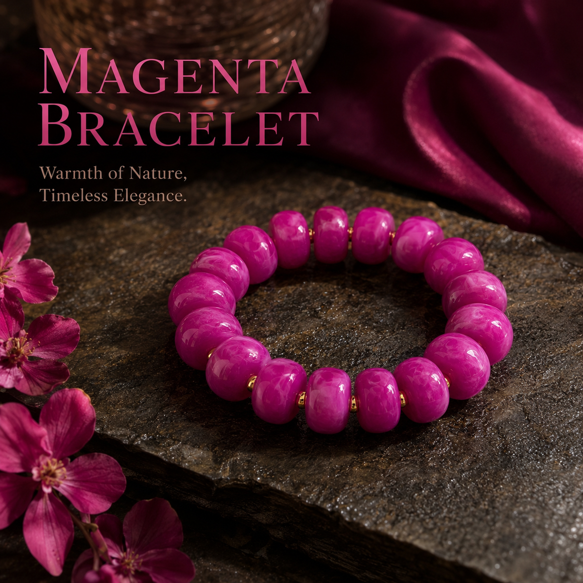 Udroze Magenta Resin Bead Bracelets for Women Stretch Chunky Bracelet - image 6
