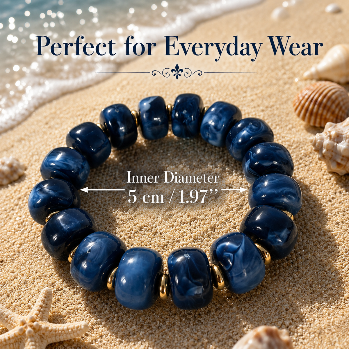 Udroze Navy Resin Bead Bracelets for Women Stretch Chunky Bracelet - image 3
