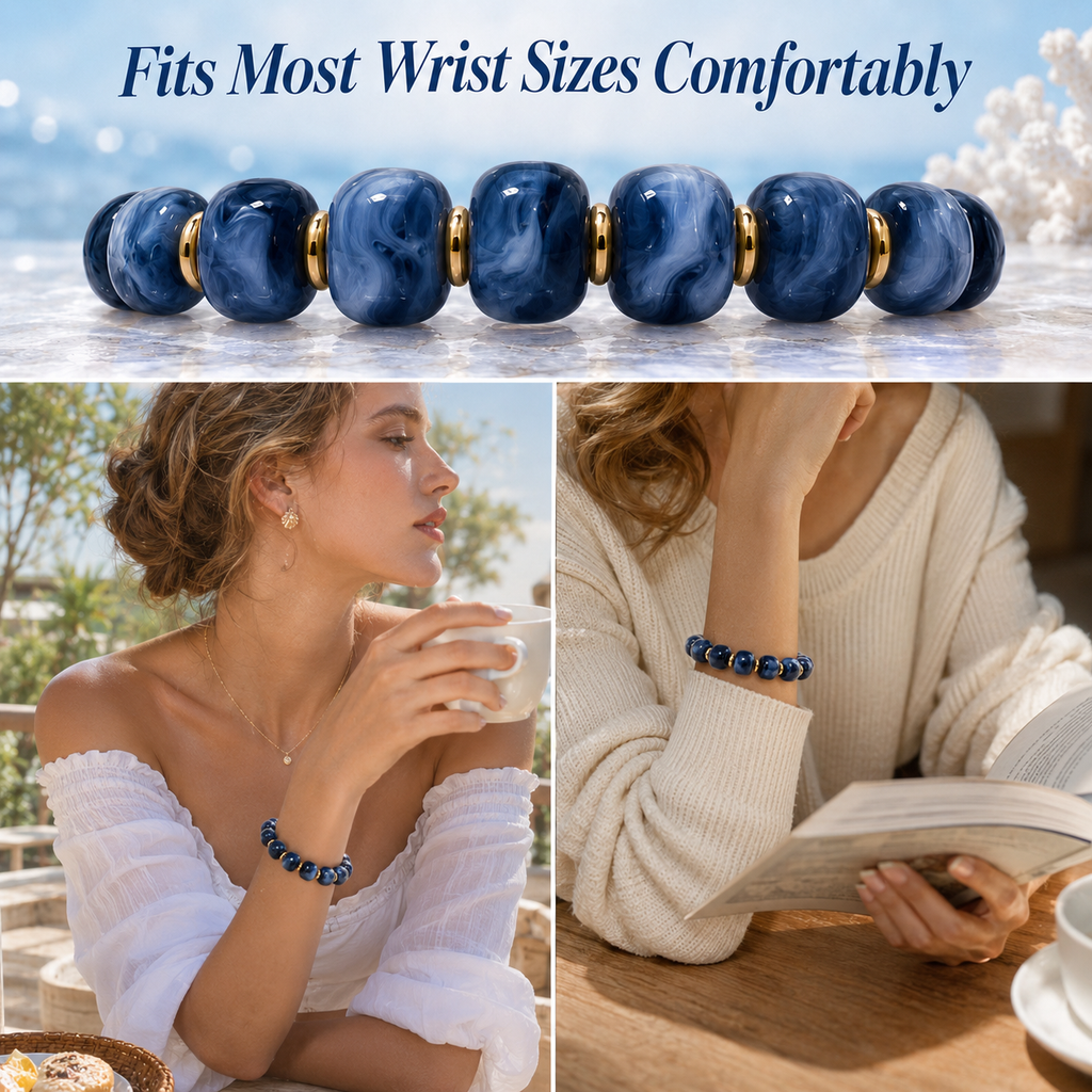 Udroze Navy Resin Bead Bracelets for Women Stretch Chunky Bracelet - image 4